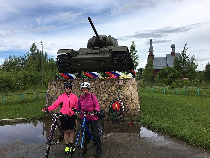 Elaine and Margaret at a war memorial in Russia